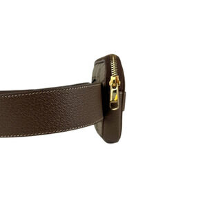 Gucci Leather Clutch Brown Bag GG Supreme Canvas Belt Gold Waist